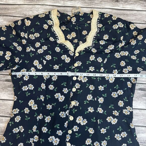 Vinita Women's Floral Button Front Dress VTG Vintage M Med Medium Blue Collared - Picture 7 of 15